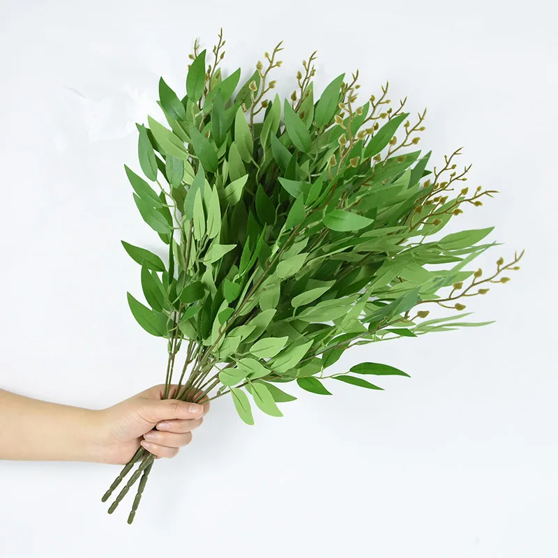 Ruscus Stem Faux - Künstliche Pflanzen, italienische Ruscus-Grünstiele, Frühlings-Kunst-Strauch-Büsche, grüne