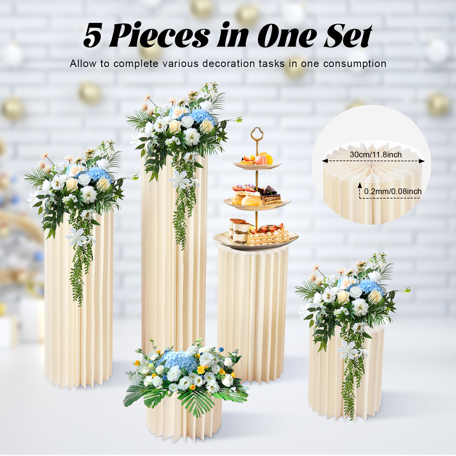 Florist Supply Vases - 5 Stück Party-Hochzeits-Blumenständer Zylindrische Hochzeits-Tischdekoration Pappvasen