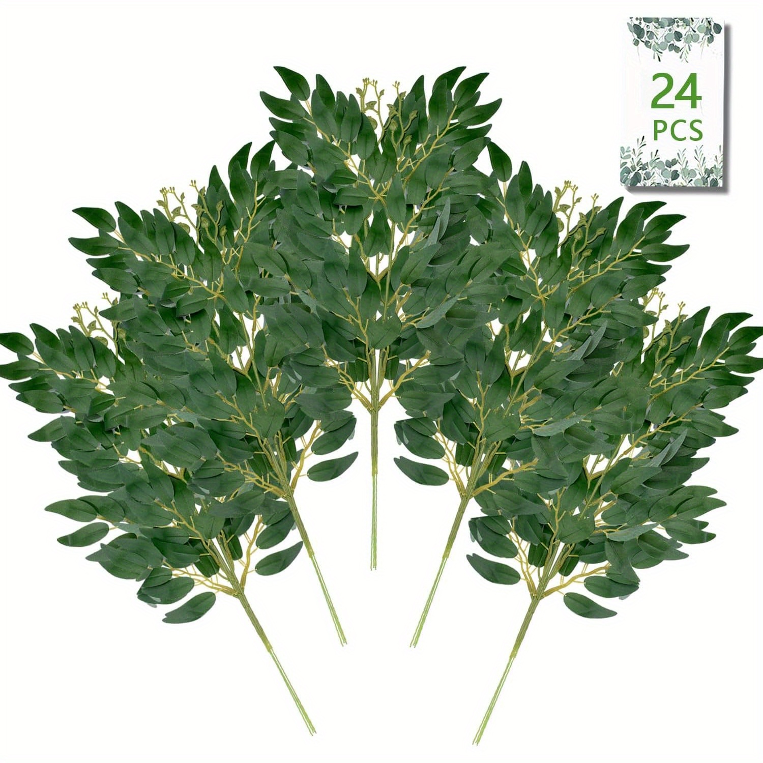 Ruscus Stem Faux - 24 Stück künstliche italienische Ruscus-Grünstängel, künstliche