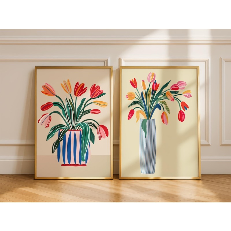 Florist Supply Vases - 2 Stück Tulpenblumen-Leinwand-Wandkunst, ungerahmte moderne Blumenvasen-Drucke,